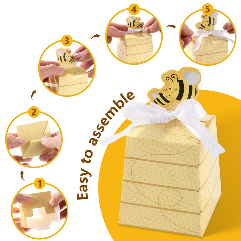 Cyblinia 50 Pack Bee Party Favor Boxes Treat Boxes Paper Beehive Gift Box for Birthday Party Supplies - Image 3